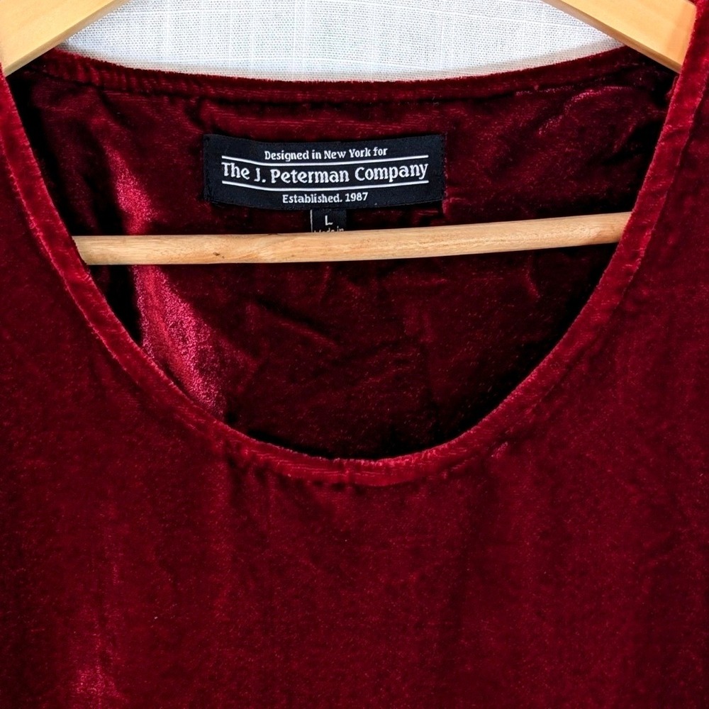 Vintage J. Peterman Crushed Velvet Maxi Caftan Kaftan Dress Wine Red‎ Large - Picture 9 of 10